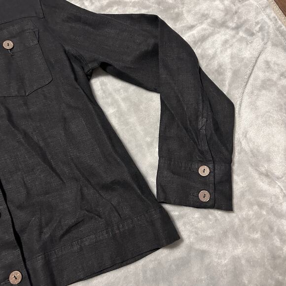 Chicos Black Linen Front Pocket Button-Up Long Sleeve Collared Shirt Jacket S - Picture 5 of 8